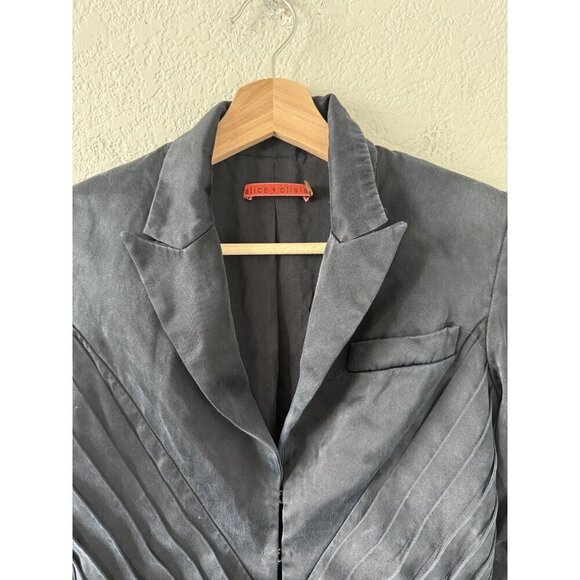 Alice + Olivia 100% Silk Navy Hook Eye Ruched Blazer Jacket Office Victorian S - Picture 8 of 11